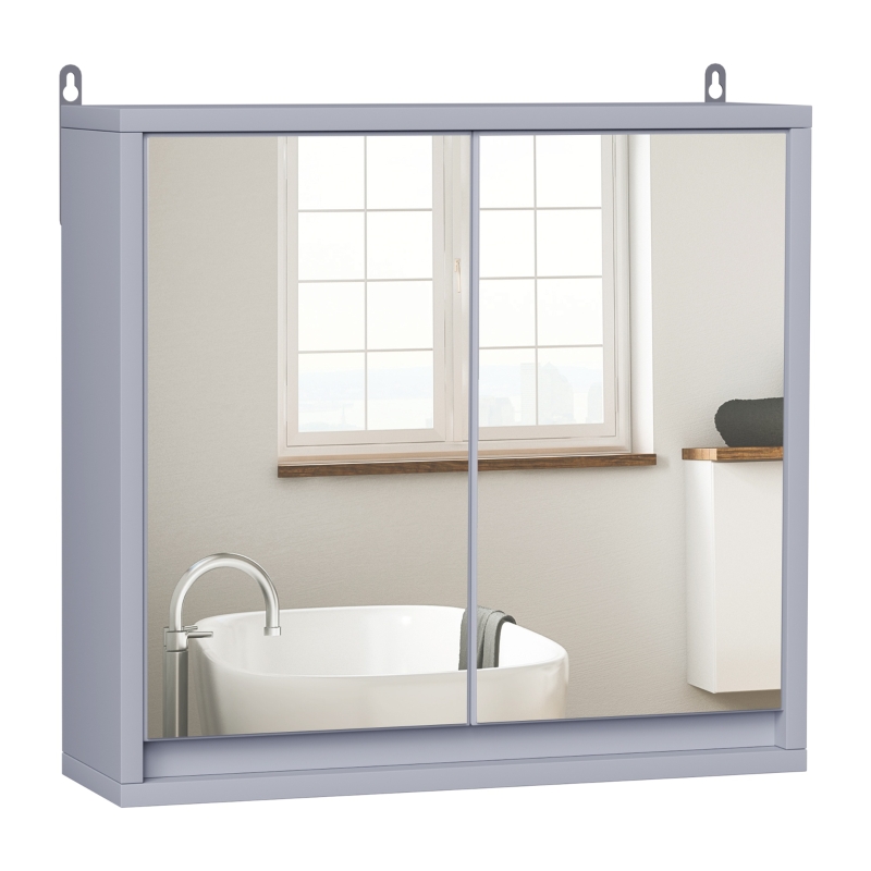 HOMCOM Armario de Baño con Espejo de Pared con Estante Ajustable de 3 Niveles 2 Puertas Almacenamiento para Cocina Medicinas 48x14,5x45 cm Gris