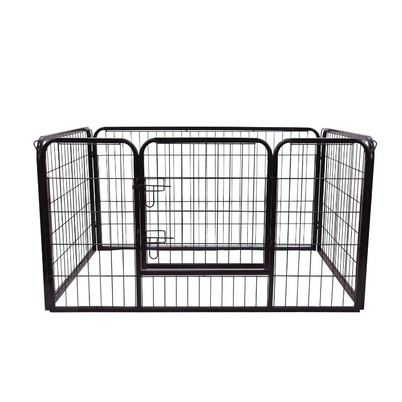 PawHut Jaula de Macotas Valla Parque para Perro Gato con Puerta Doble Seguro Tubo Rectangular Hierro 129x84x70 cm Negro