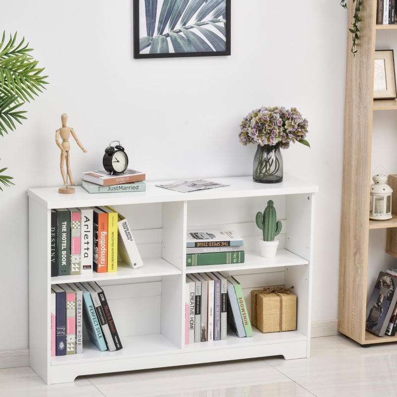 HOMCOM Estantería de Madera Librería Biblioteca de 4 Compartimentos con Baldas Ajustables para Libros Archivos 119,5x29,5x76,5 cm Blanco
