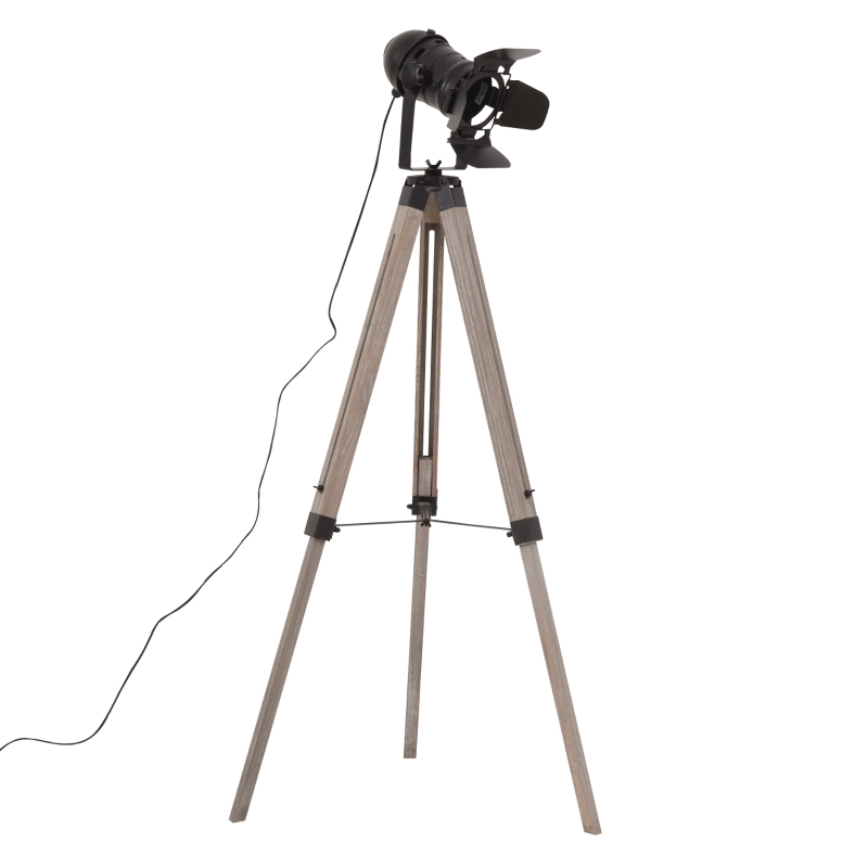 HOMCOM Lámpara de Pie con Trípode Lámpara de Suelo para Sala Dormitorio Escritorio Ajustable en Altura Diseño Industrial 63x63x100-140 cm