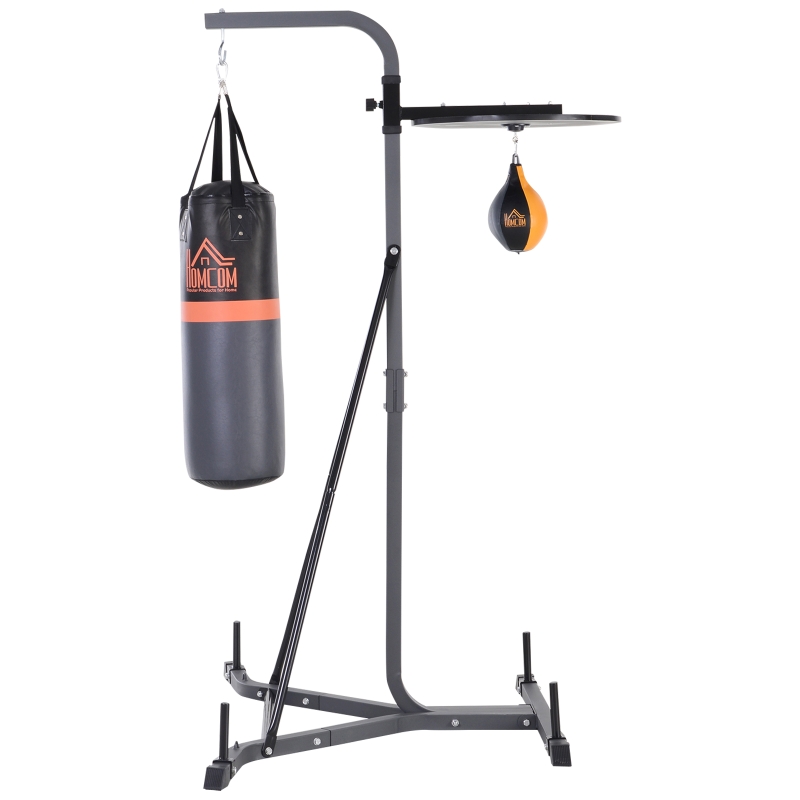 HOMCOM Saco de Boxeo Colgante con Soporte 5 Alturas Ajustables de Bola de Velocidad Saco de Arena de 20 kg para Ejercicios en Casa Gimnasio 115x163x224 cm Multicolor