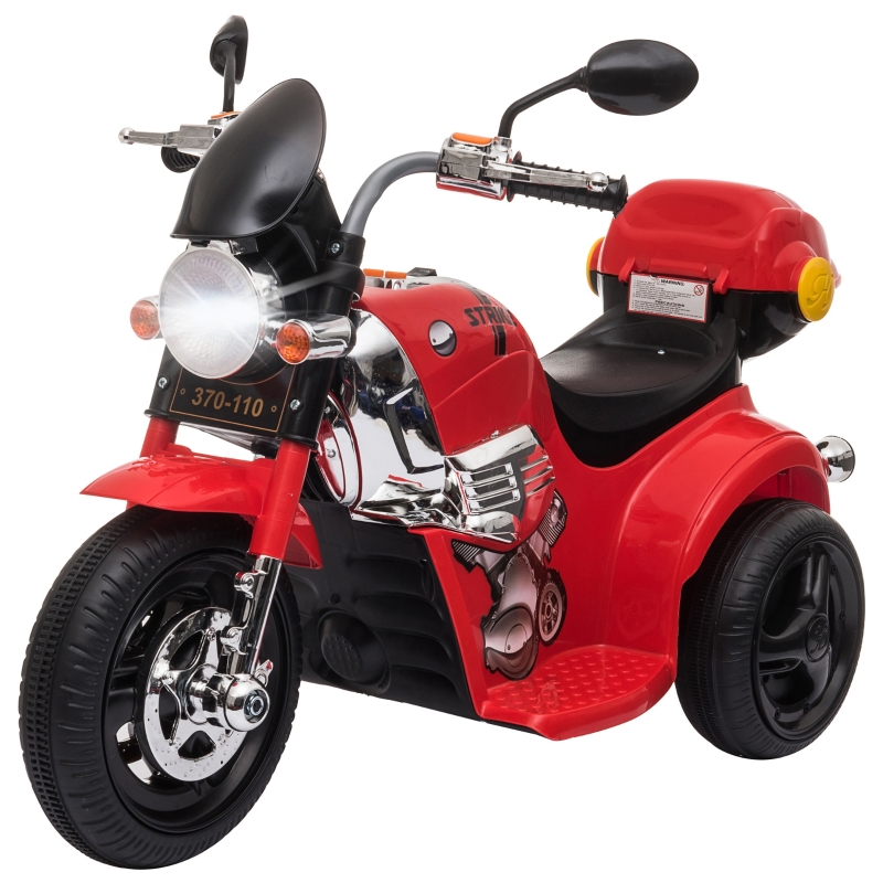 HOMCOM Moto Triciclo Eléctrico para Niños de +3 Años Moto Eléctrica Infantil con 3 Ruedas Batería 6V con Botón de Música 87x46x54 cm Rojo