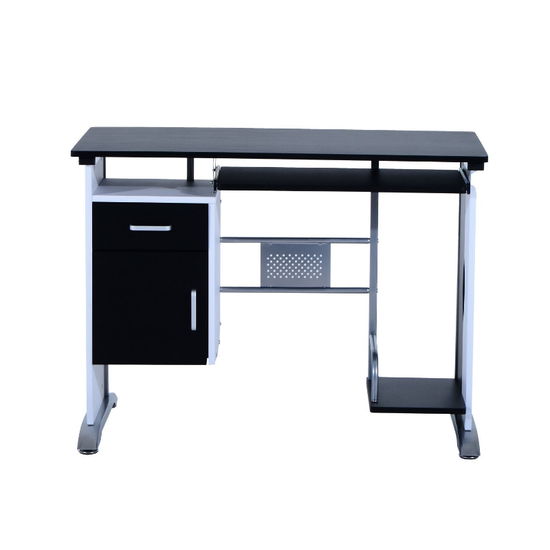 HOMCOM Mesa de Ordenador Escritorio de PC Mesa con Armario para Hogar 100x52x75cm Negro y Plata