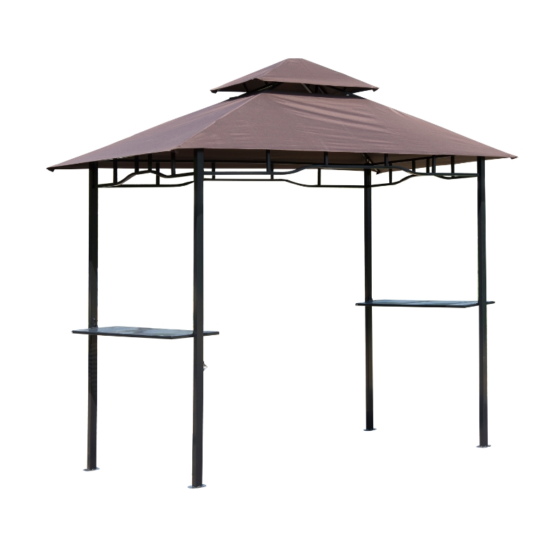 Outsunny Pabellón de Jardín 245x148 cm Cenador con Doble Techo Protección Solar 2 Estantes Laterales con Abrebotellas para Barbacoa Fiesta Eventos Exterior Color Café