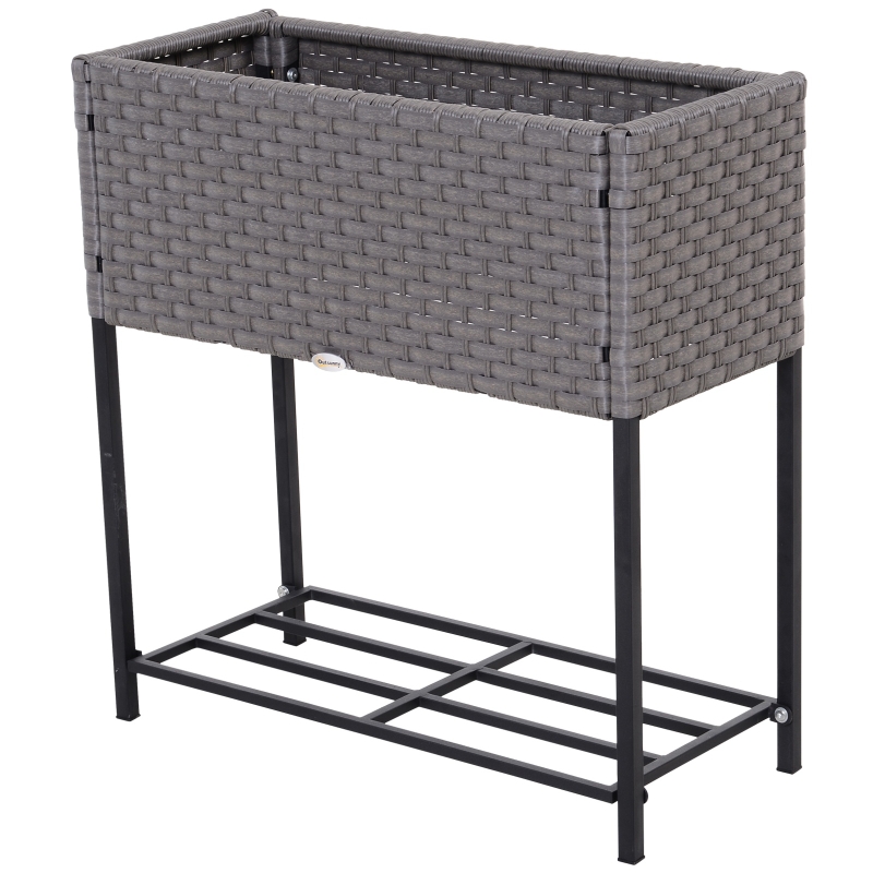 Outsunny Jardinera Exterior para Huerto Urbano Mesa de Cultivo Rectangular para Balcón Alta con Estante 70x30x72 cm Gris y Negro