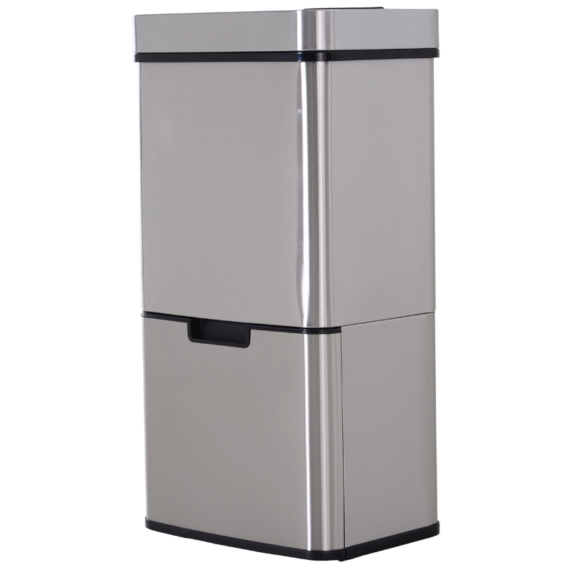 HOMCOM Cubo de Basura Apertura Automática Sensor Papelera Reciclaje para Cocina Dormitorio 72L Acero Inox