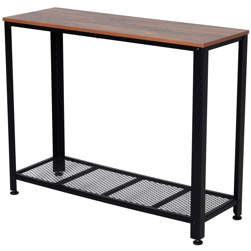 HOMCOM Mesa de Consola de Estilo Industrial Mesa de Entrada con Estante de Malla Metálica 101x35x80cm 10kg Marrón y Negro