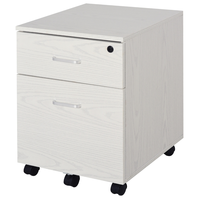 Vinsetto HOMCOM Archivador Móvil para Archivos A4 con Ruedas Gabinete de Archivos Suspendidos con 2 Cajones y Cerradura 40x45x55,6 cm Blanco