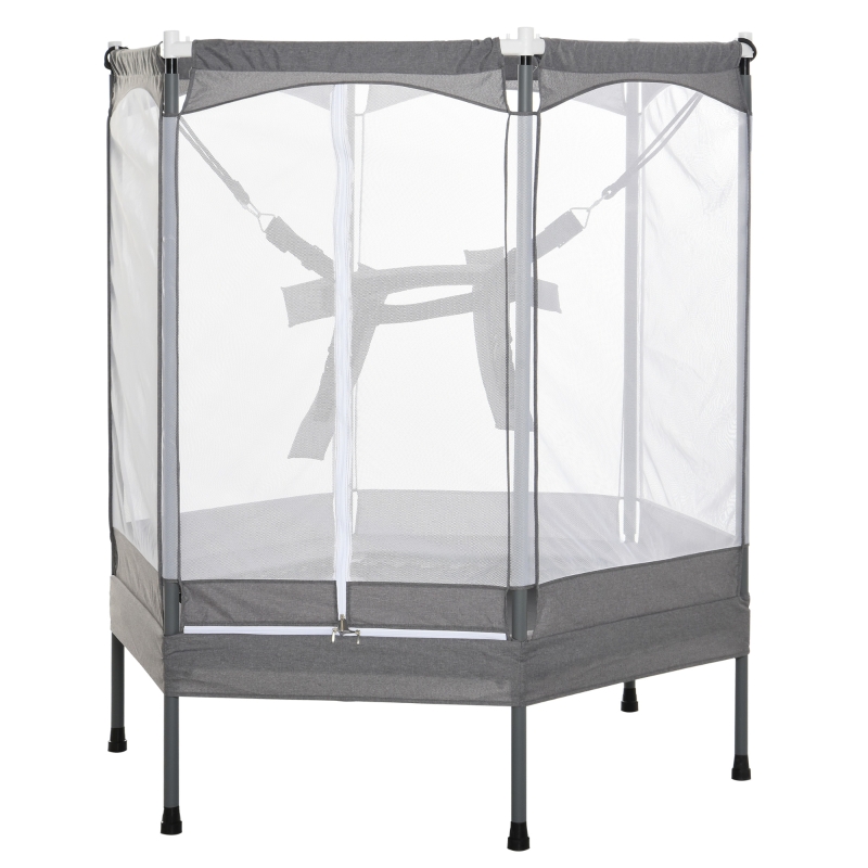 HOMCOM Cama Elástica para Niños Mayores de 3 Años Trampolín Infantil con Red de Seguridad y Arnés Interior y Exterior Carga 50 kg 150x133x168 cm Gris