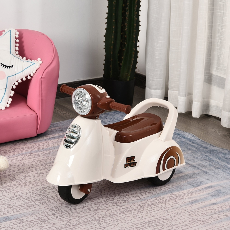 HOMCOM Coche Correpasillos para Bebés Mayores de 1 Año Andador Infantil Función de Luz Música Bocina Experiencia Realista 66x33x47,7cm Blanco