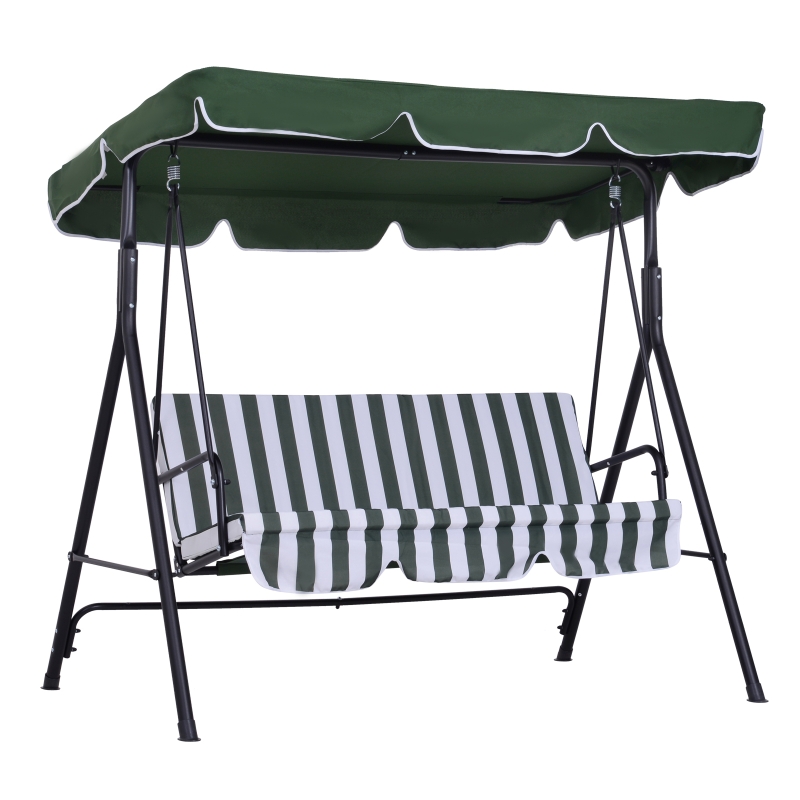 Outsunny Columpio de Jardín de 3 Plazas Silla Balancín con Parasol Techo Ajustable en Ángulo para Terraza Balcón Carga Máx. 200 kg Acero 172x110x152 cm Verde