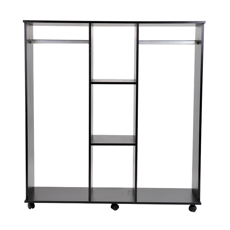 HomCom® Armarios Roperos Móvil con Doble Riel 3 Estantes Organizador 120x40x128cm Negro
