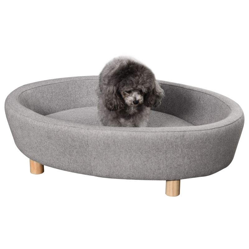 PawHut Sofá Cama para Mascotas Perros Pequeños Medianos Gatos con Cojín Acolchado extraíble Patas Madera Bordes Elevados 81x61x24 cm Gris
