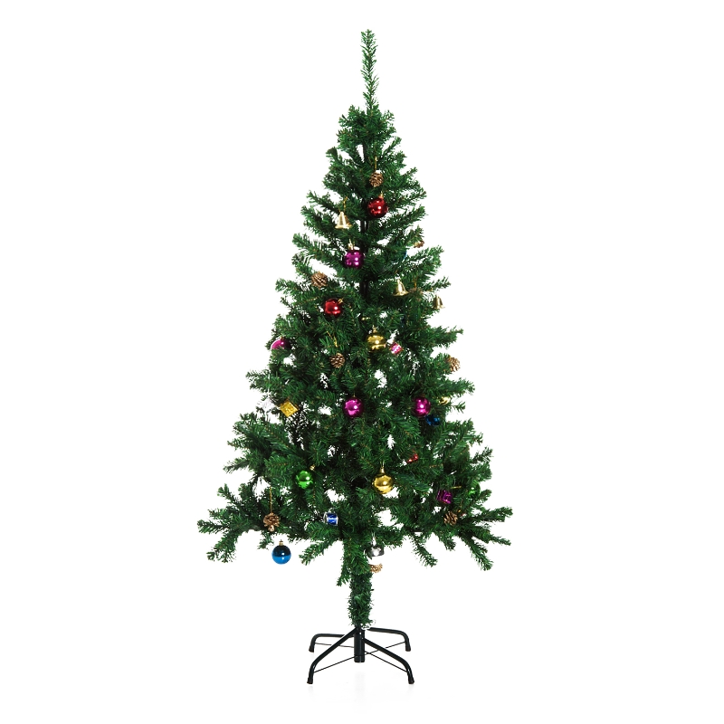 HOMCOM Árbol de Navidad 180cm Artificial Pino con Adornos Decorativos 48 Pcs y Soporte Metálico Color Verde Árbol Realista para Decoración Navidad