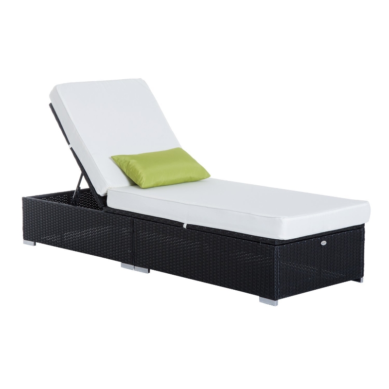 Tumbona tipo Silla Reclinable y Almohada para Exterior - Color Negro Crema - Ratán Aluminio - 195 x 68 x 31 cm