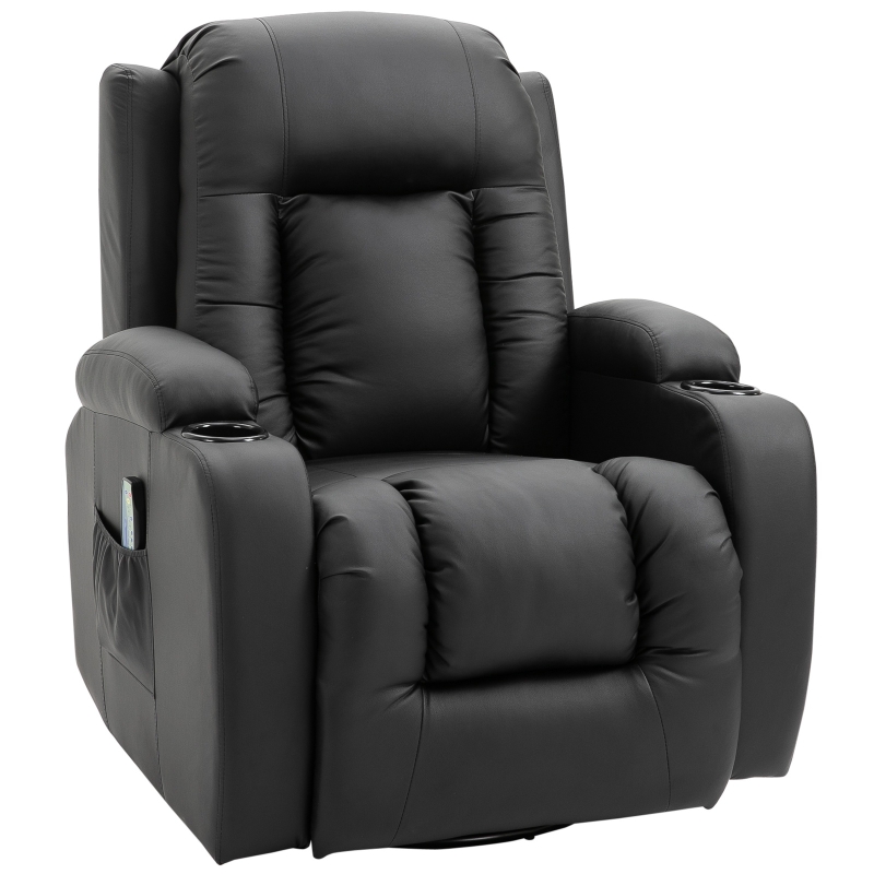 HOMCOM Sillón de Masaje Reclinable hasta 150° Silla para Relajación con 8 Puntos de Masaje Vibrante Función de Calefacción Lumbar Mando a Distancia 90x93x103 cm Negro