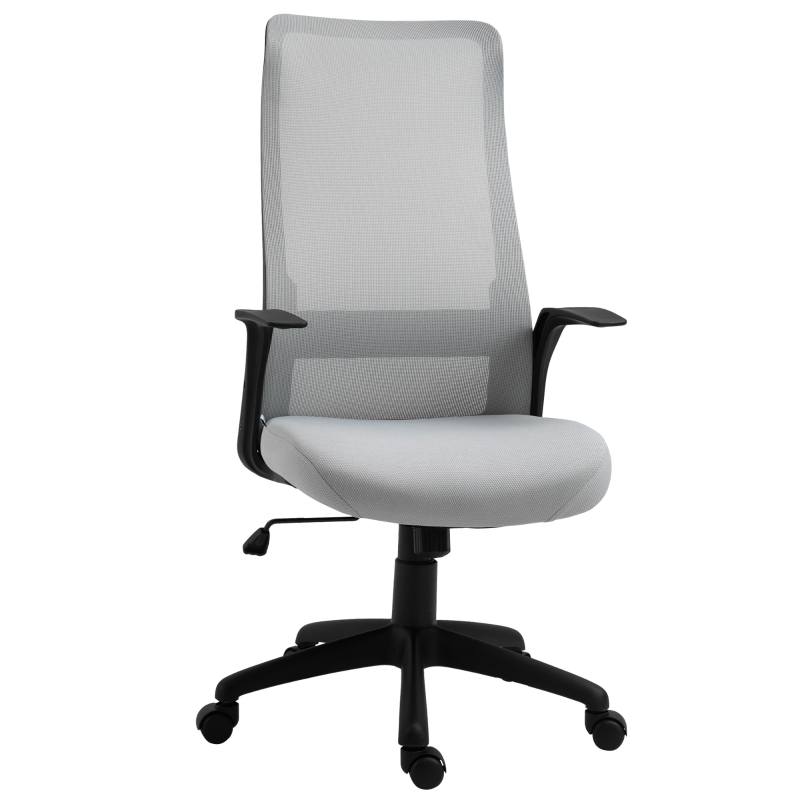 Vinsetto Silla de Oficina Ergonómica Silla Escritorio Giratoria con Altura Ajustable Reposabrazos Soporte Lumbar y Respaldo Alto Transpirable 62x62x113-122 cm Gris