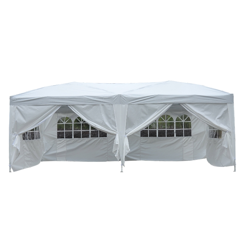 Outsunny Carpa Plegable 5,91x2,97x2,55 m en Acordeón con 4 Paneles laterales y 2 Cortinas +Bolsa Transporte Color Blanco