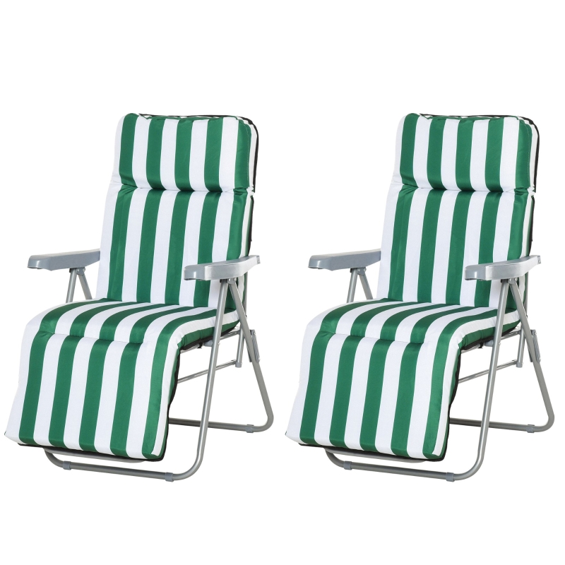 Pack de 2 Tumbonas Acolchadas Plegables y Reclinables con Reposapiés para Playa o Camping - Acero - 60x75x102cm