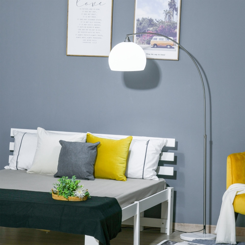 HOMCOM Lámpara de Pie Ajustable en Altura de 130-180 cm con Interruptor de Pie Necesaria Bombilla E27 Máx. 40 W Excluida y Pantalla Giratoria 360° Dormitorio Blanco