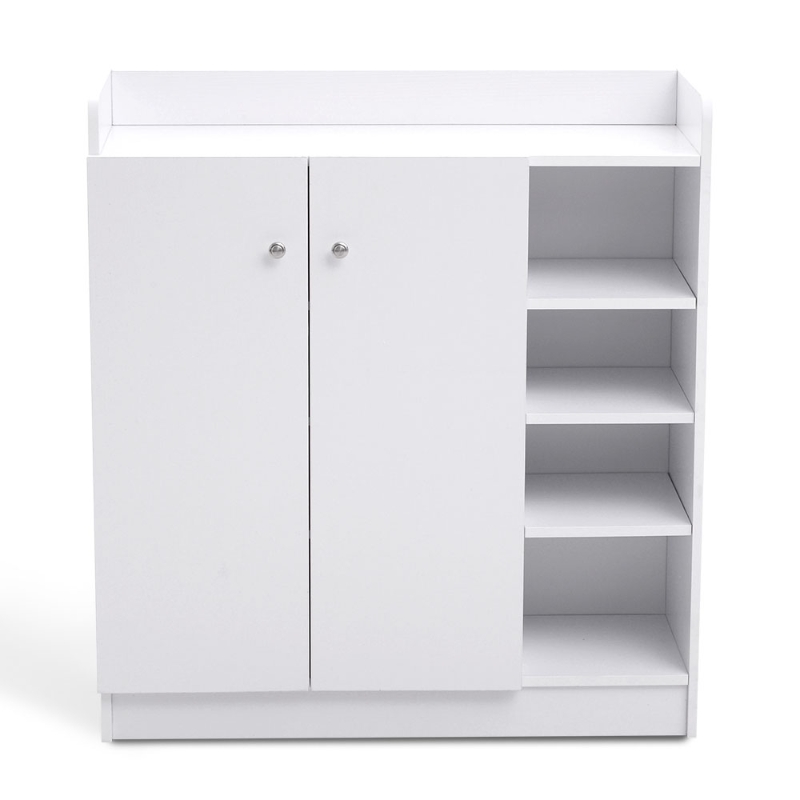 HOMCOM Zapatero Armario Madera Mueble Zapatero Gabinete 2 Puertas 4 Estantes Baldas Interiores Ajustables 83x30x90cm Blanco