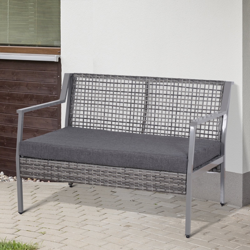 Outsunny® Sofá de Ratán Dos Plazas con Cojín Desmontable Sillón Mueble de Jardín 118x75x79cm para Patio Exterior al Aire Libre Gris