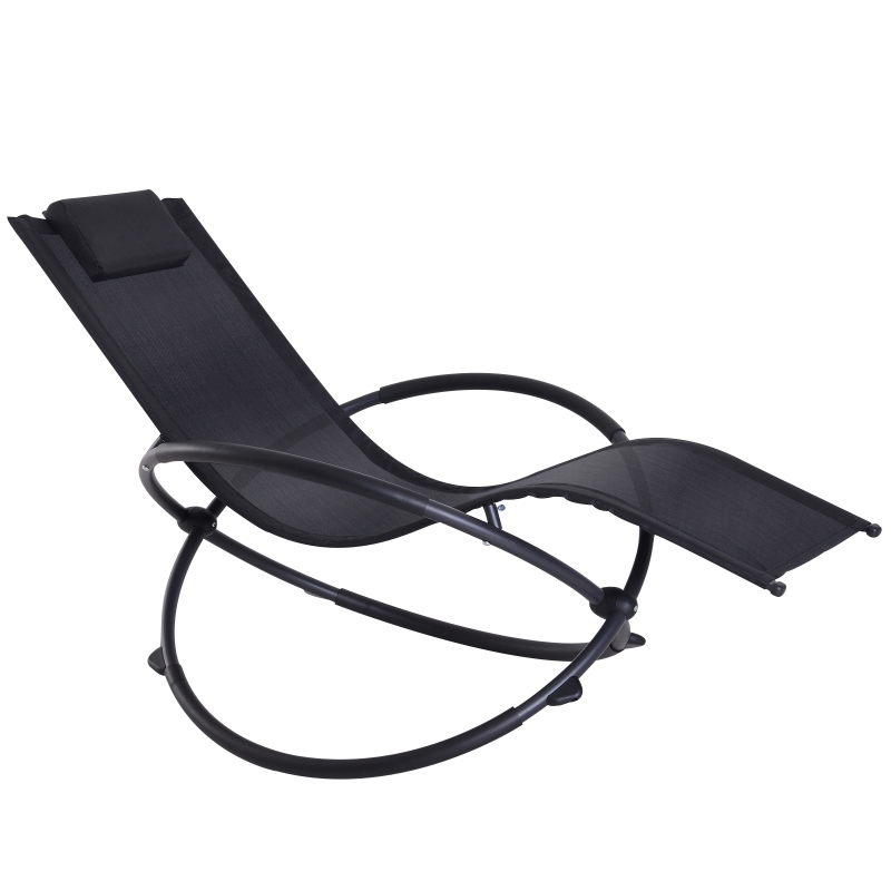 Outsunny® Tumbona Mecedora de Jardín con Reposacabezas Extraíbles Sillón Tumbona Ergonómica de Exterior Plegable Tela de Texteline para Patios Piscina al Aire Libre 154x80x84cm Negro