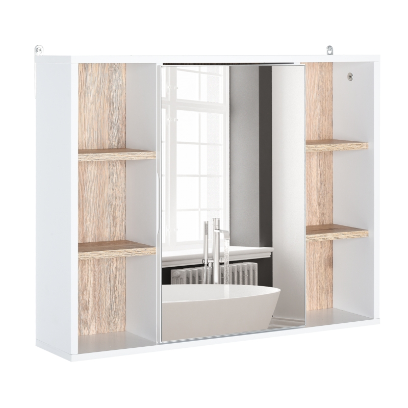 HOMCOM Armario Espejo con Espacio Interno con Estantes Ajustables Armario de Baño Montado en la Pared 60x14,5x49,4 cm Blanco y Roble