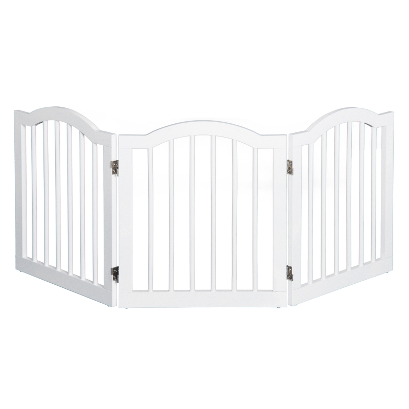 PawHut Barrera de Seguridad Modulable para Mascotas de 3 Paneles Pantalla Barrera de Protección con Sistema Flex de Madera Maciza 154,5x1,8x61 cm Blanco