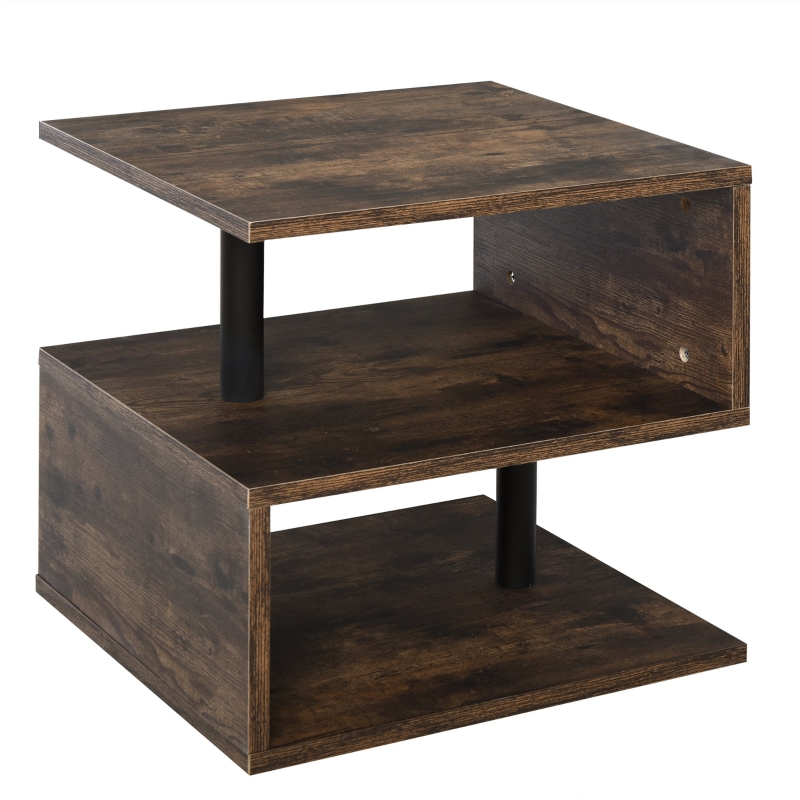 HOMCOM Mesa Lateral para Sofá Mesita de Centro para Salón Estilo Industrial Mesa Auxiliar en Forma de S con Estantes a 3 Niveles 48x48x48 cm
