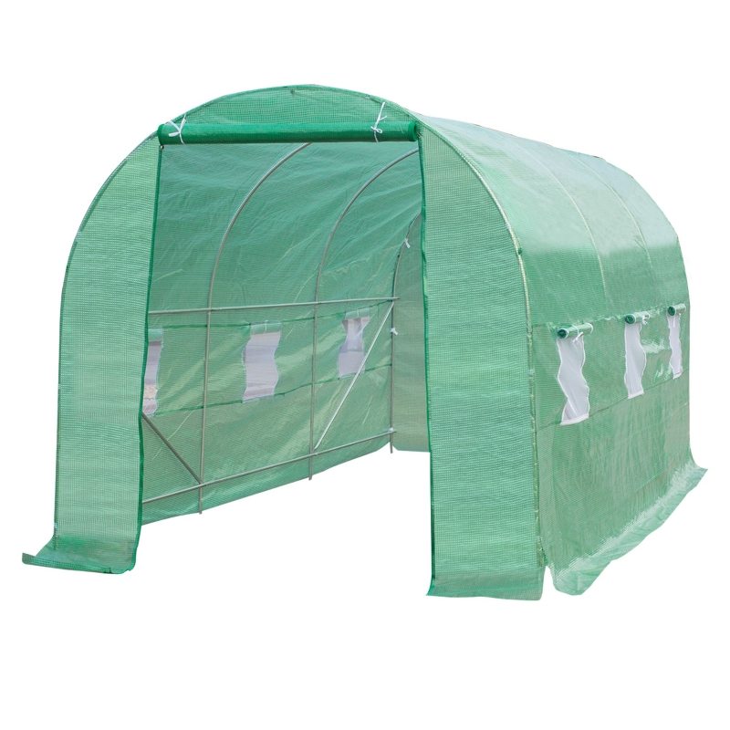 OUTSUNNY Invernadero de Cultivo para Terraza o Jardín - Color Verde - Tubo acero y PE 140g/㎡ - 450x200x200 cm