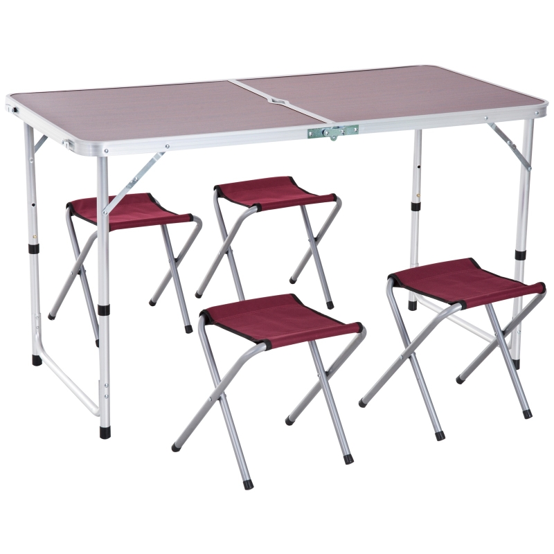Outsunny Mesa Maleta de Aluminio 4 Taburete Plegable Portátil para Acampada Picnic Jardín Terraza Conjunto Muebles Exterior Altura Ajustable