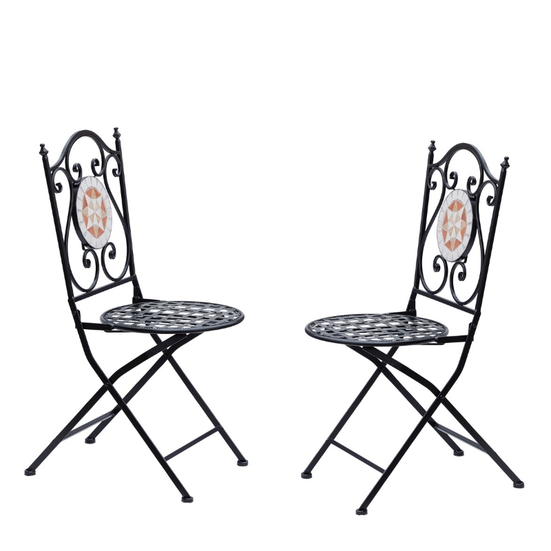 Outsunny® Set de 2 Sillas Plegables de Jardín Bistro Silla Asiento Mosaico para Terraza Balcón Acero Carga 120kg