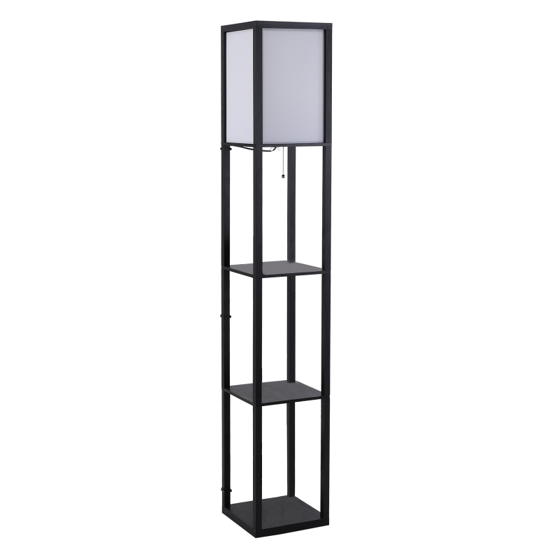 HOMCOM Estantería Librería Alta de 3 Niveles con Bombilla para Salón Dormitorio Adornos Estantería Moderna para Sala Estante de Exposición Blanco y Negro 26x26x160cm