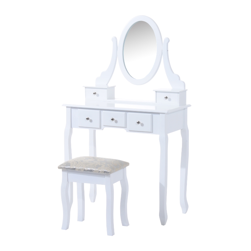 Homcom Tocador de Maquillaje con Taburete - Color Blanco - MDF y Madera Maciza - 80x40x140cm