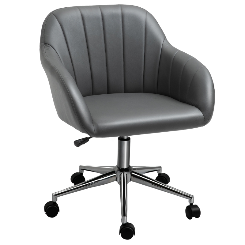 Vinsetto Silla de Oficina Ergonómica Silla Escritorio Giratoria con Altura Ajustable Respaldo y Reposabrazos de Piel Sintética Carga 120 kg 60x59x79-89 cm Gris