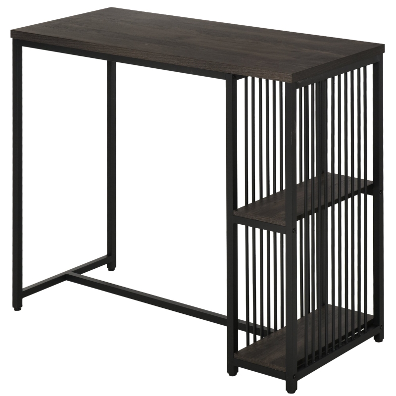 HOMCOM Mesa de Bar Bistro Mueble Auxiliar de Comedor Industrial con 2 Estantes y Dispositivo Antivuelco de Metal y Madera Carga 100 kg 120x50x100 cm Nogal