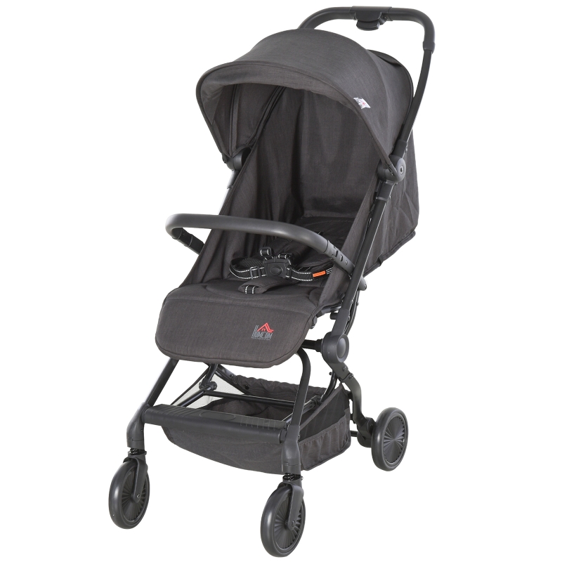 HOMCOM Silla de Paseo Ligera Cochecito para Bebé Plegable con Asiento Reclinable a partir de 6 meses hasta 15kg peso 44,5x93,5x105 cm Gris