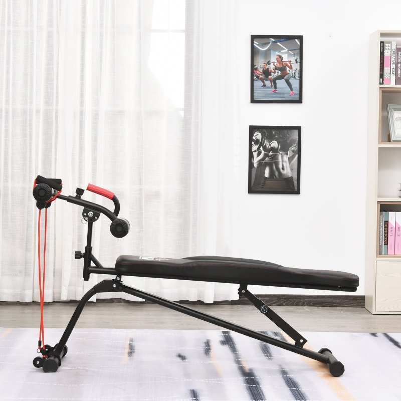 HOMCOM Banco de Abdominales Plegable Ajustable en Altura con 4 Ángulos Soporte para Piernas Ergonómico Multifuncional Banco de Ejercicio 44,5x143x84-92 cm Negro