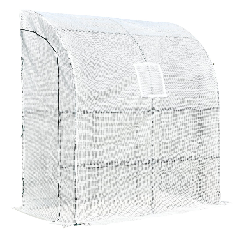 Outsunny Invernadero de Pared para Jardín Terraza con Estantes Ventana y 2 Puertas 200x100x215 cm Color Blanco PE