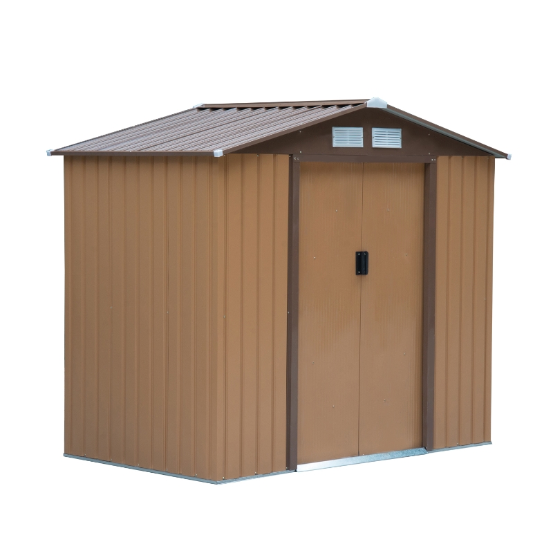 Outsunny Caseta de Jardín Tipo Cobertizo de Exterior de Acero con Puerta Corrediza y Ventilación para Almacenaje de Herramientas 213x130x185 cm Caqui