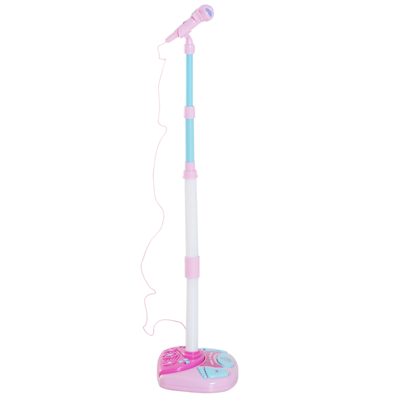 HomCom® Micrófono Infantil con Pie Karaoke Máquina Kit de Altavoces Altura Ajustable con Conector de MP3