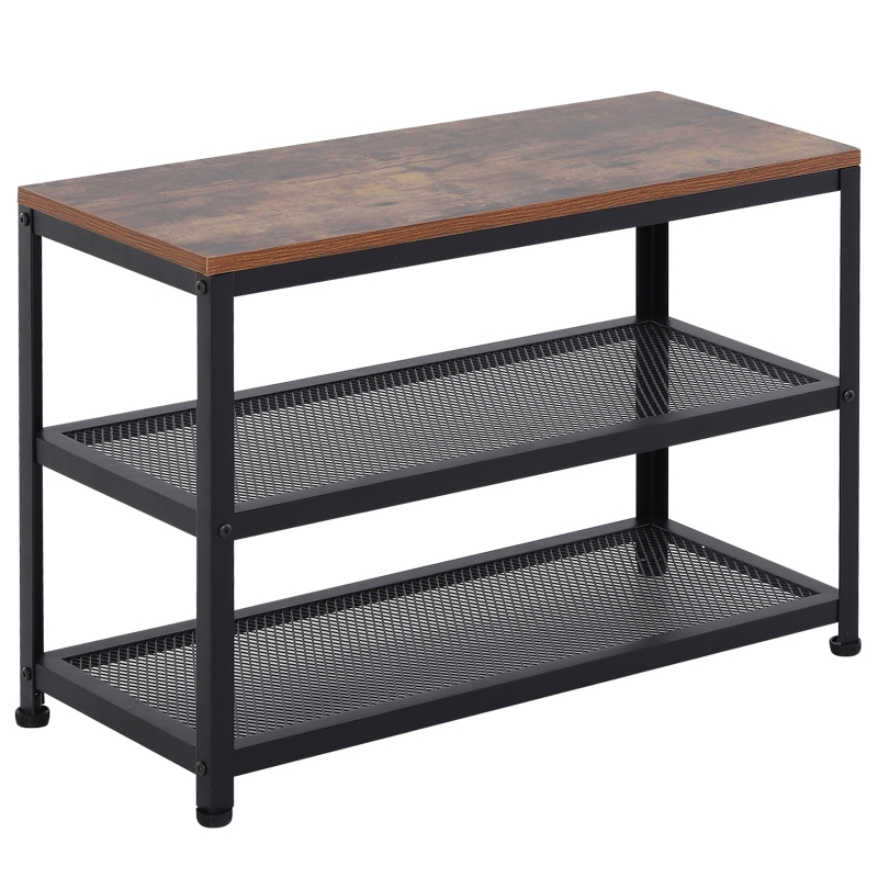 HOMCOM Banco Zapatero Estilo Industrial con 2 Estantes de Rejilla con Capacidad de Carga de 120kg 70x30x48 cm