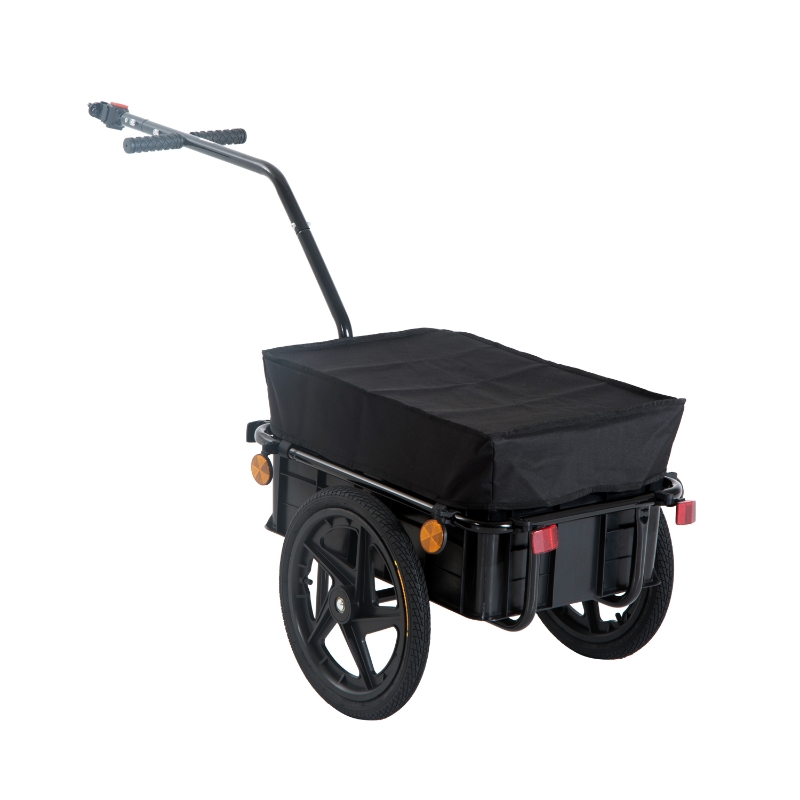 HOMCOM Remolque de Bicicleta Negro Acero con Reflectores Acero 144x59x80cm