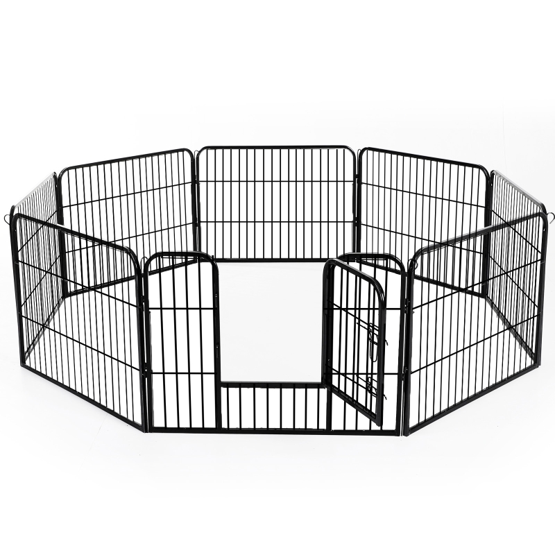 PawHut Jaula de Macotas Valla Parque para Perro Gato con Puerta Doble Seguro Tubo Rectangular Hierro 80x60 cm Negro