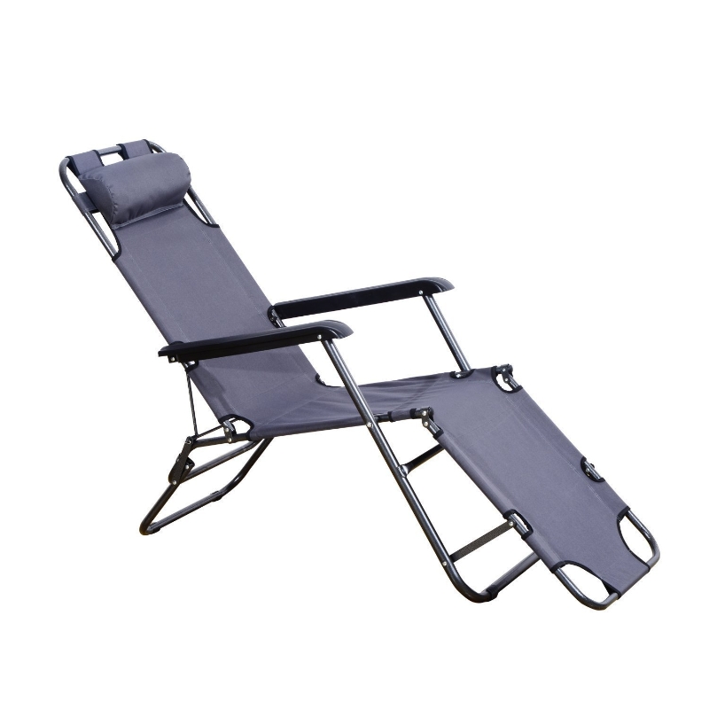 Outsunny Tumbona Reclinable y Plegable con Respaldo Ajustable Reposabrazos Almohada y Reposapiés para Jardín Balcón Carga 136 kg 135x60x89 cm Gris