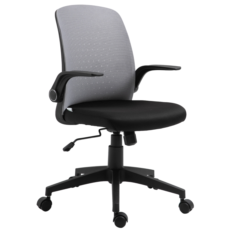 Vinsetto Silla de Oficina Ergonómica Silla Escritorio Giratoria Ajustable en Altura con Reposabrazos Abatible Soporte Lumbar y Respaldo Transpirable 57x61x93-102 cm Gris