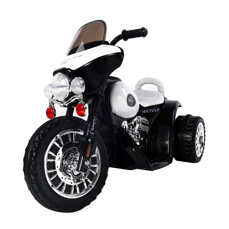 Moto Eléctrica Coche Triciclo Niños + 3 años – Color negro y blanco– Metal, PP – 80 x 43 x 54.5cm