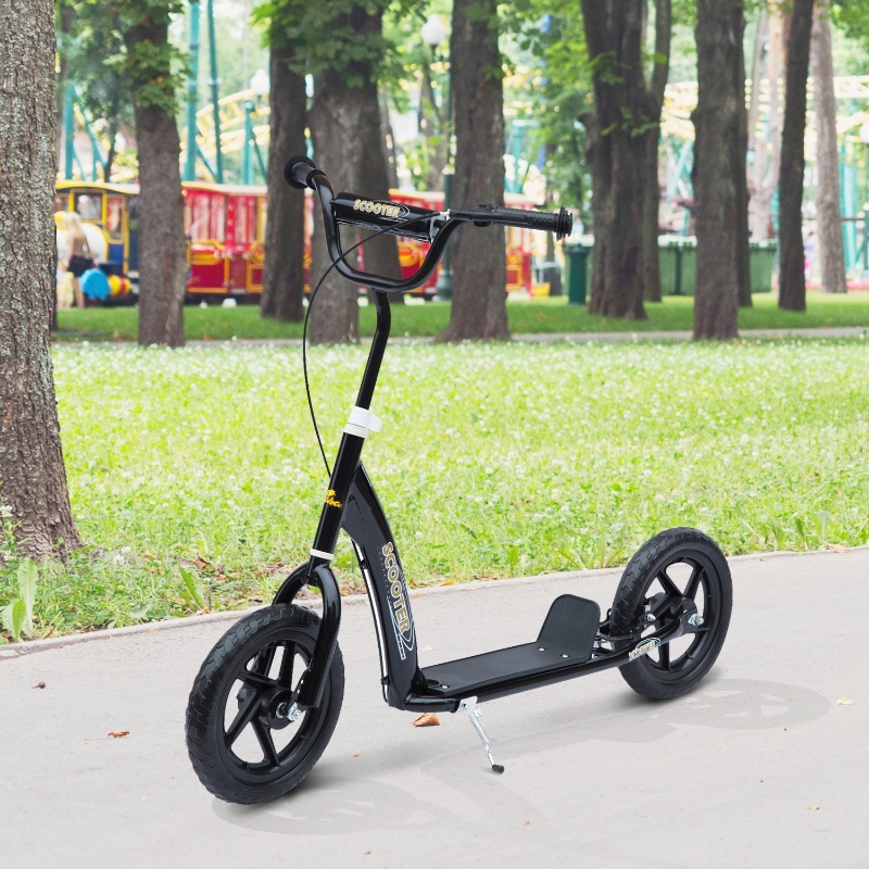HOMCOM Patinete para Niños de +5 Años Scooter de 2 Ruedas Grandes de 12 Pulgadas con Freno y Manillar Ajustable en Altura Carga Máx. 100 kg 120x52x80-88 cm Negro