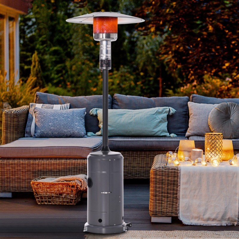 Outsunny Estufa de Gas para Exterior 12,5KW Tipo Sombrilla Calefactor para Patio con Apagado Automático Ruedas y Cubierta Ø81,5x225 cm Gris Carbón